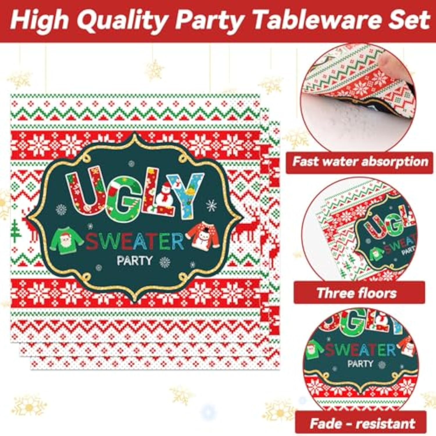 Merry Christmas Ugly Sweater Party Supplies Tableware Set For 24 Guests Xmas Tacky Sweater Birthday Party Paper Plates Napkins Decorations For Kids Boys Girls Baby Shower