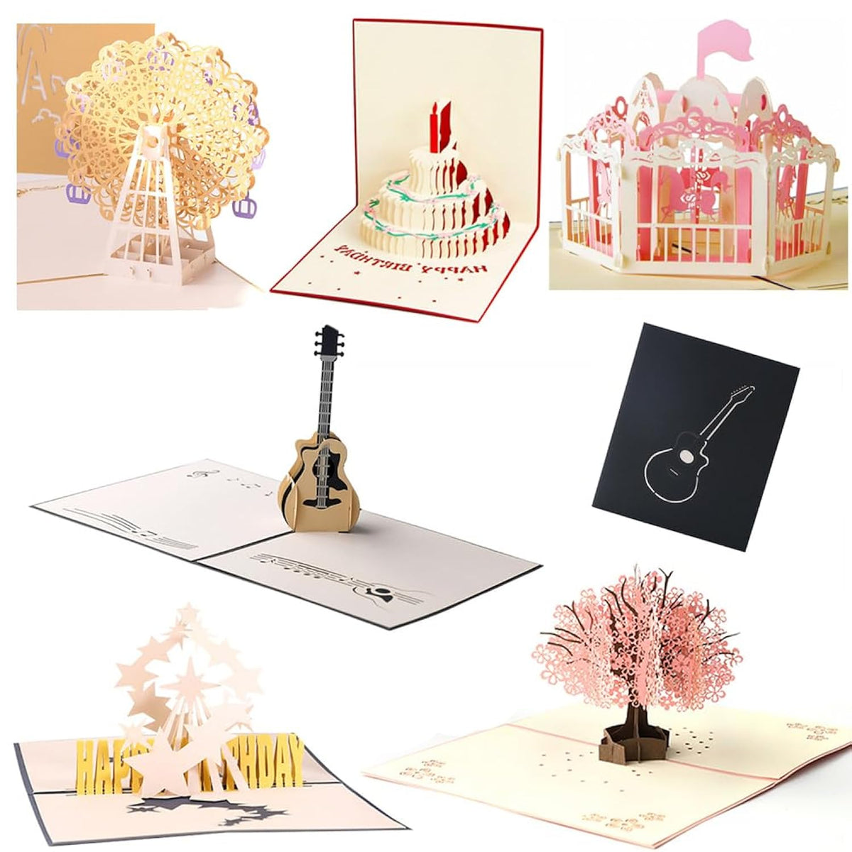 6 Pieces 3D Pop Up Cards, 3D Greeting Cards With Envelopes, Handmade 3D Popup Happy Birthday Cards For Christmas Valentine Birthday Anniversary Wedding Mother'S Day Boy Girl Friends Gift (Style A)