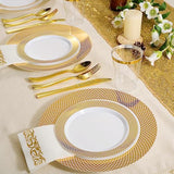 Gold Plastic Plates Set Of 102, Disposable Plates With Gold Grid Rim 51 Dinner Plates 10" And 51 Salad Dessert Appetizer Plates 7", Elegant Fancy Heavy Duty Wedding Party Plates