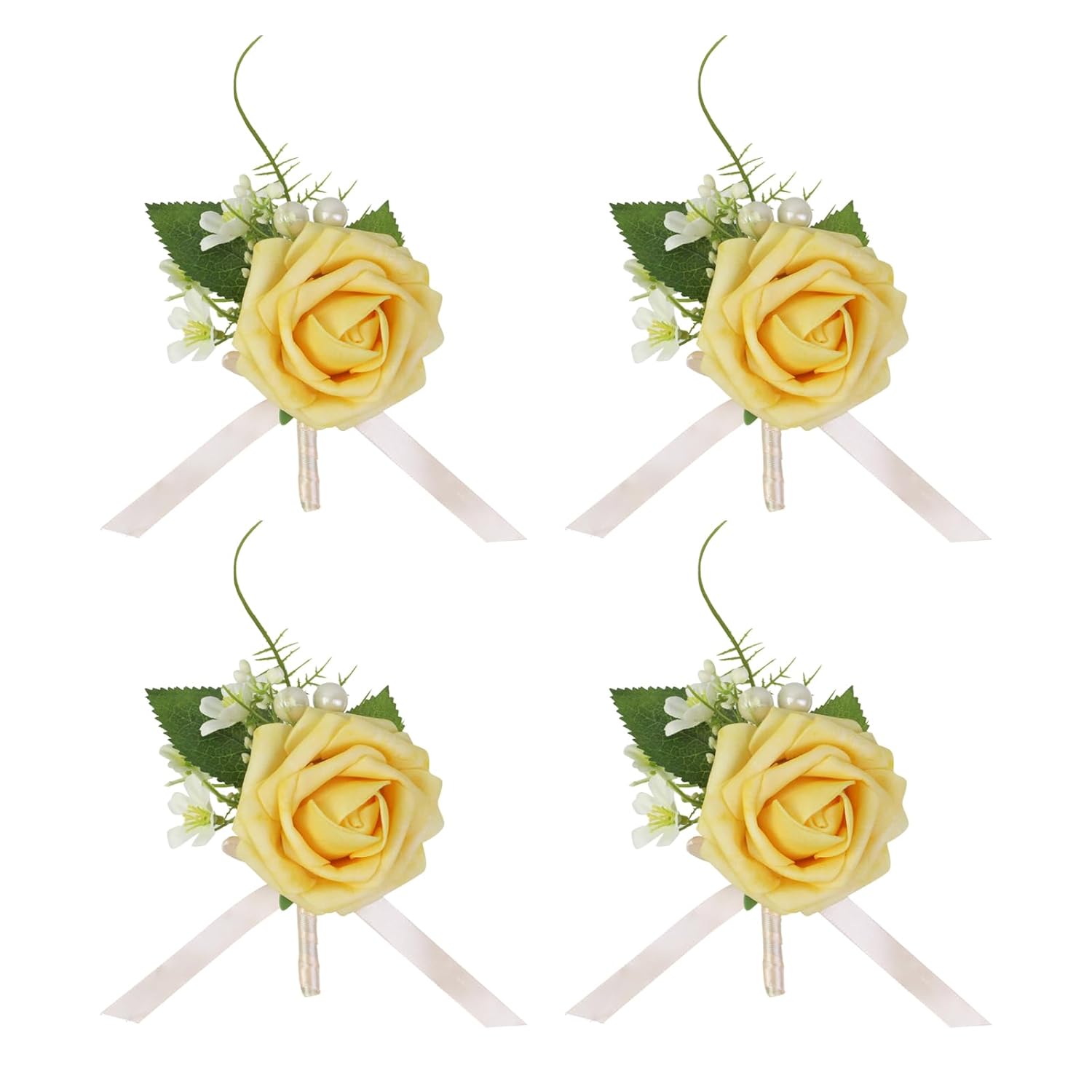 4 Pcs Rose Boutonniere Corsage Boutonniere For Men Wedding, Ceremony Anniversary, Dinner Party Artificial Flower Boutonniere, Yellow