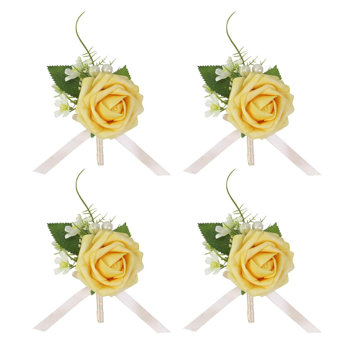 4 Pcs Rose Boutonniere Corsage Boutonniere For Men Wedding, Ceremony Anniversary, Dinner Party Artificial Flower Boutonniere, Yellow