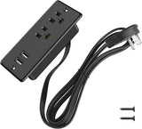 Recessed Furniture Power Strip USB A 6FT Flush Mount Flat Plug Black