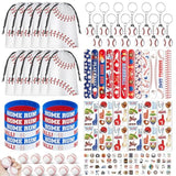 132 Pcs Baseball Party Favors Drawstring Bags Baseball Goodie Bag With Mini Ball, Wristband, Slap Bracelets, Keychains, Baseball Stickers,Tattoo Stickers For Baseball Themed Party Supplies
