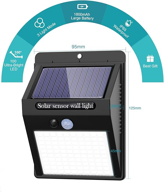 6 Pack 100 LED Solar Motion Lights IP65 Waterproof Wireless Security Lights