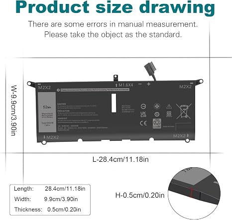 Dell DXGH8 H754V 52Wh Laptop Battery Replacement for Inspiron 7390 XPS 13 9380 Vostro