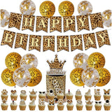Cheetah Print Birthday Decor Leopard Safari Theme with Balloons Banner Cake Topper