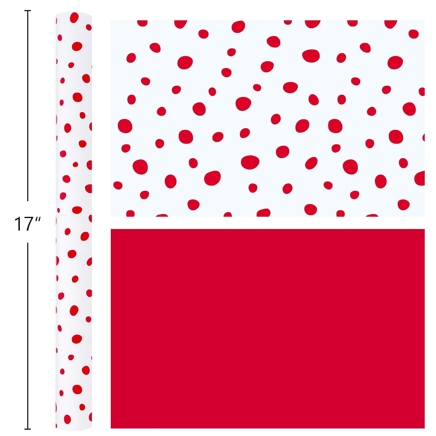 Red Lrregular Wave Point Wrapping Paper, Reversible Gold Gift Wrap For Birthday, Valentines, Mothers Day, Graduation, Wedding, Fathers Day, Baby Shower, Christmas (17In X 16.4Ft)