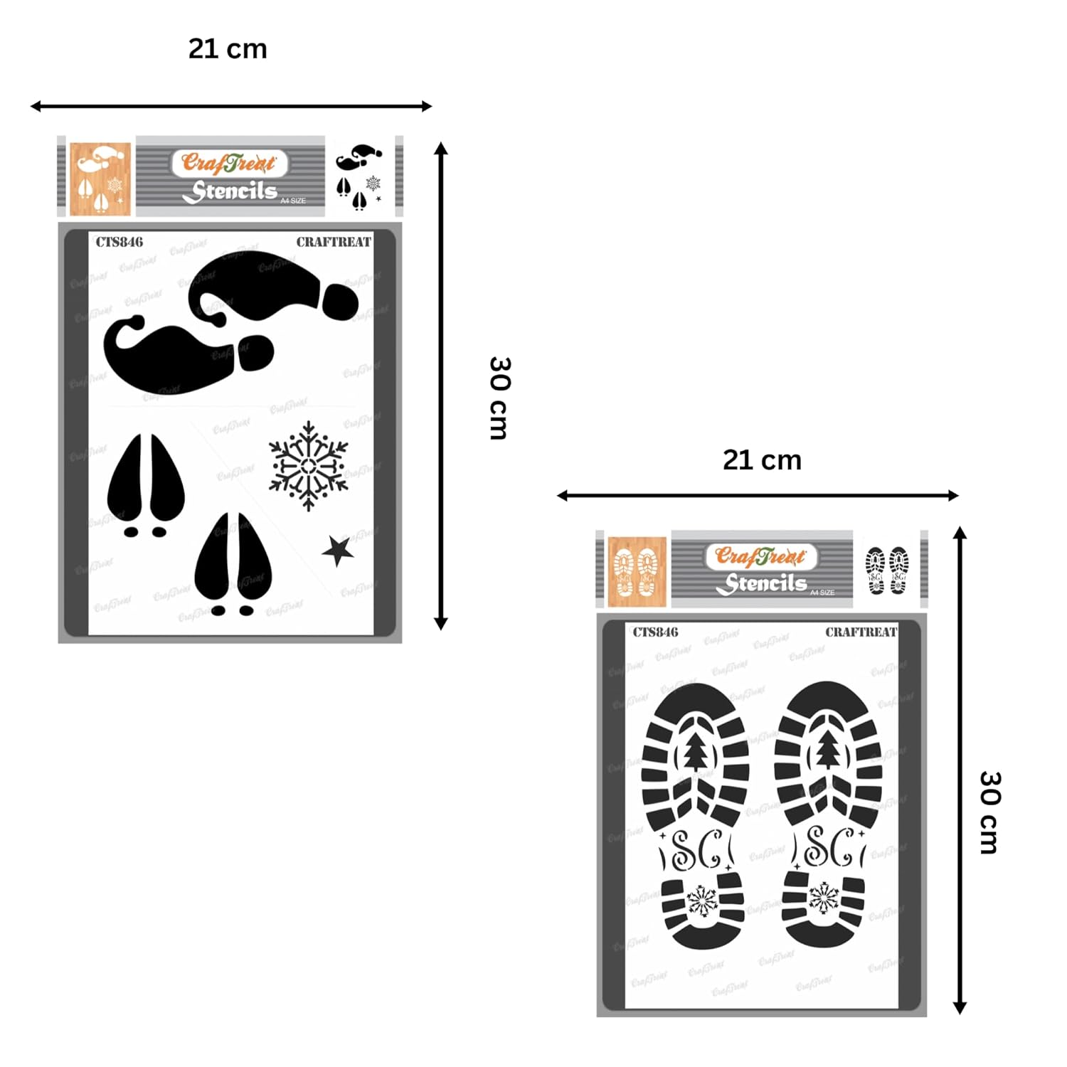 Reusable Santa Foot Stencil A4 Size 2Pcs – Elf Christmas Decoration, Santa Footsteps, Santa Claus Boot Stencil For Holiday Festive Home Décor