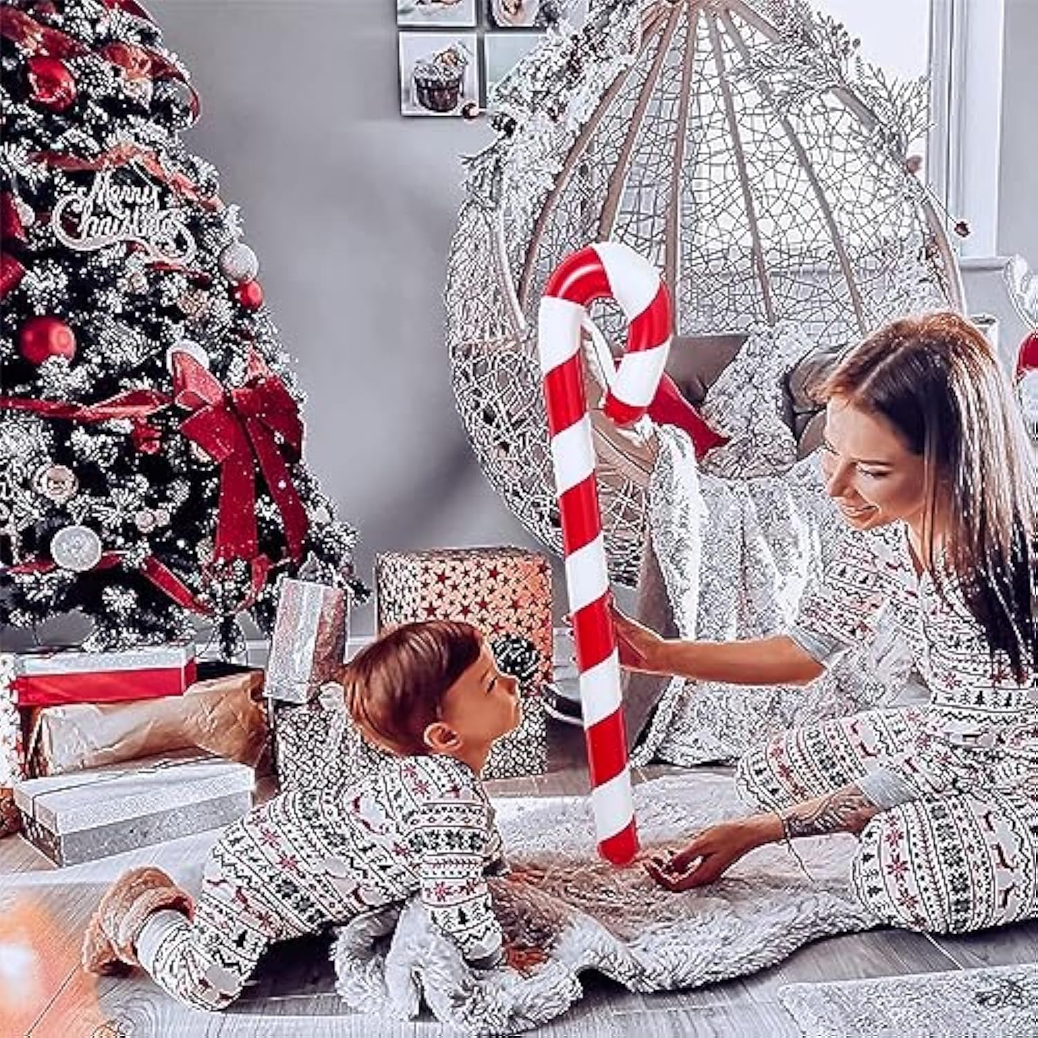 3Pcs 35 Inch Inflatable Christmas Candy Cane For Christmas Decorations, Indoor Outdoor Holiday Yard Xmas Decorations Gif