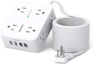 15FT Surge Protector Power Strip 8 Outlets 4 USB Ports 2 USB C Flat Plug Wall Mount Black