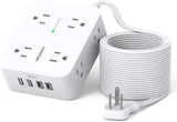 15FT Surge Protector Power Strip 8 Outlets 4 USB Ports 2 USB C Flat Plug Wall Mount Black