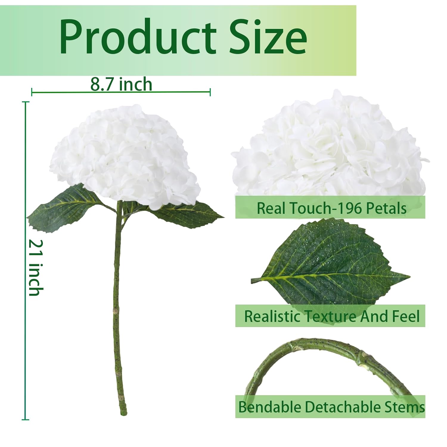 3 Pcs White Hydrangea Artificial Flowers, 21" Real Touch Fake Flowers With Long Stems, Faux Hydrangeas For Wedding Bouquets, Bridal Shower, Table Centerpieces