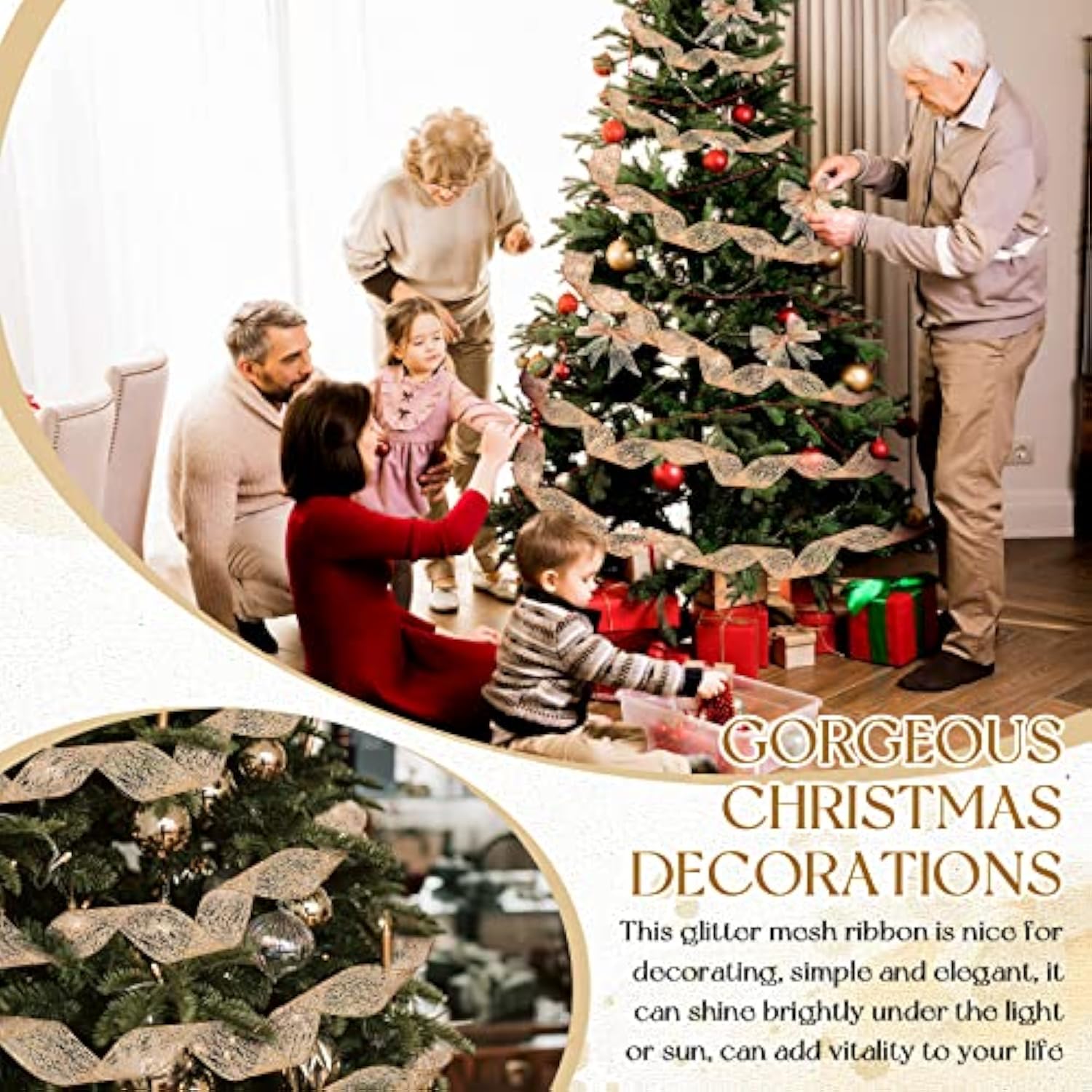 2 Rolls 20 Yards Metallic Wired Ribbon For Crafts Christmas Tree Ribbo