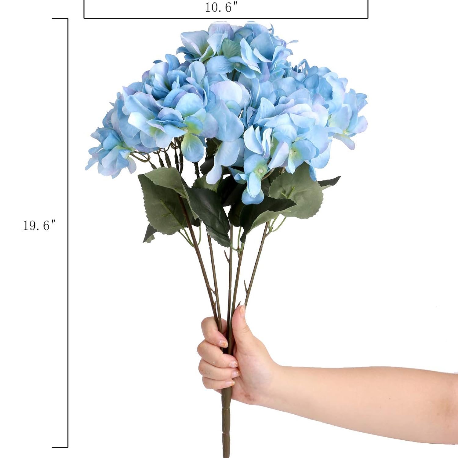 Artificial Flowers Silk Hydrangea Arrangements 1Bouquet With 5 Big Heads Fake Flower Bunch For Women Bedroom Wedding Cabin Decor Diy(Light Blue)