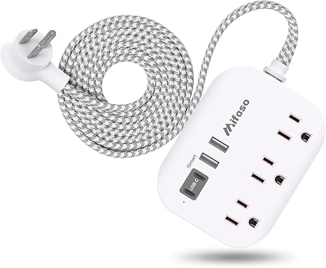 Cruise Essentials Power Strip 3 Outlets 4 USB Ports 5FT Flat Extension Cord White