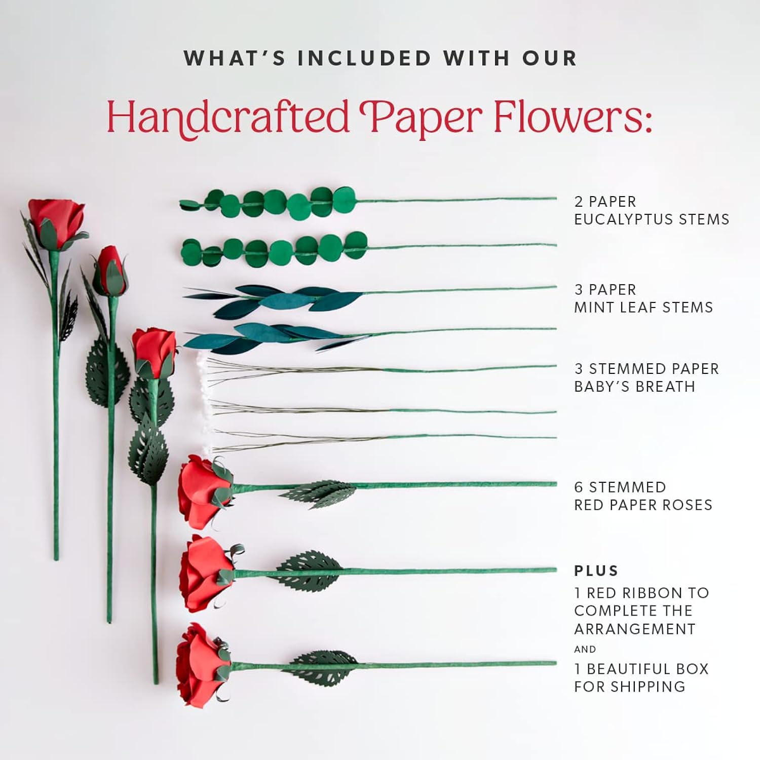 Valentine’S Day Set Of 1 Pop-Up Card & 6 Paper Handcrafted Roses For Her - 3D Greeting Cards For Boys, Girls, Men, Women - 5" X 7" Card & 12" Rose - Blank Notecard & Envelope Included