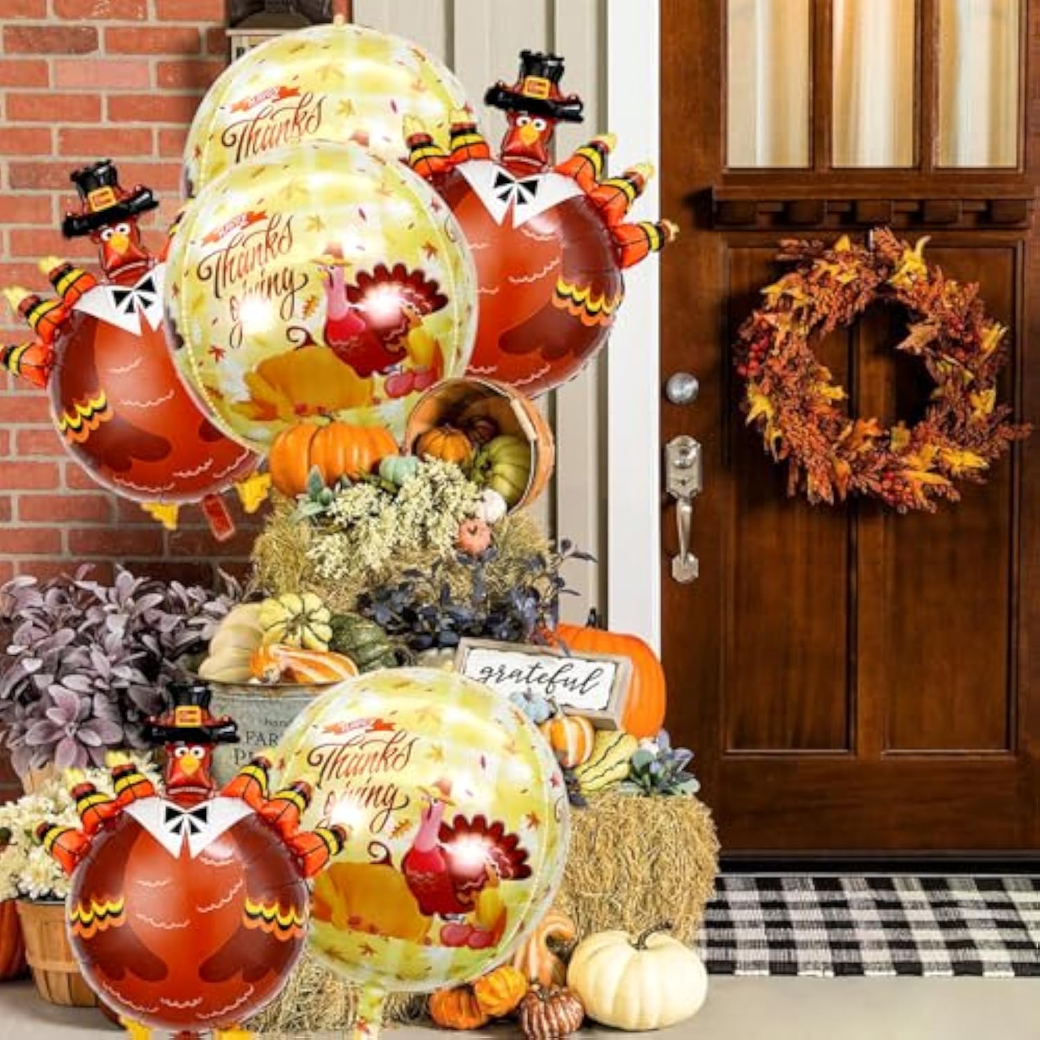 Happy Thanksgiving Balloons Set 6Pcs Turkey Foil Balloons for Indoor Party Decor