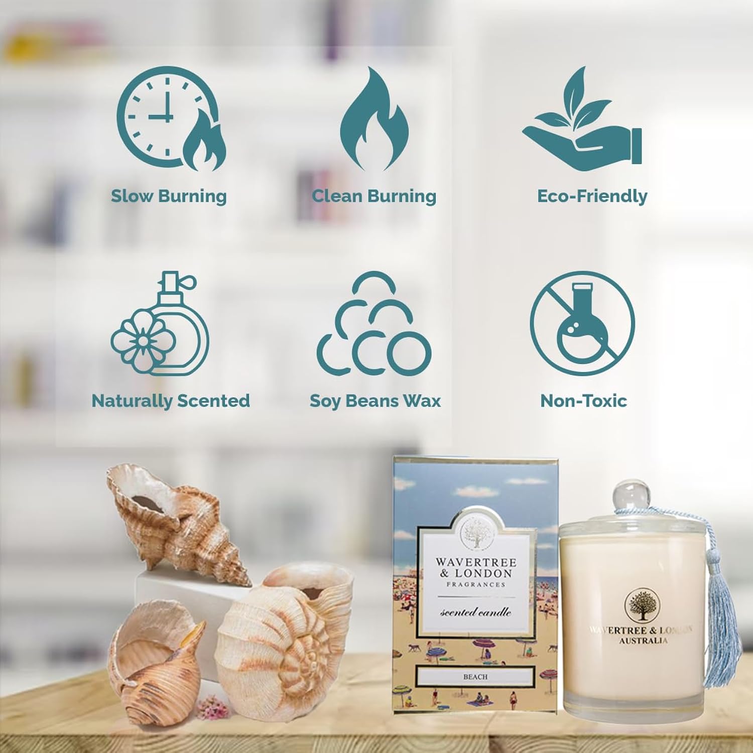 Organic Beach Scent Soy Wax Candle | Non Toxic 100% Cotton Wick Triple Scented Pure Natural Soy Wax Candles, Hand Poured In Australia | 60 Hours Burning Time, 11.66 Oz