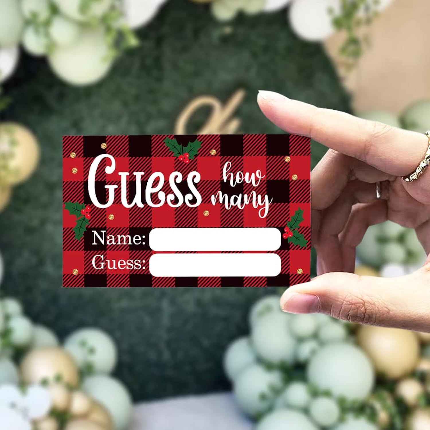 Guess How Many Christmas Theme Party Game Cards Kit (1 Standing Sign + 50 Guessing Cards), Funny Circular Santa Claus Theme Party Game Cards Festive Activity Party Raffle Insert Ticket