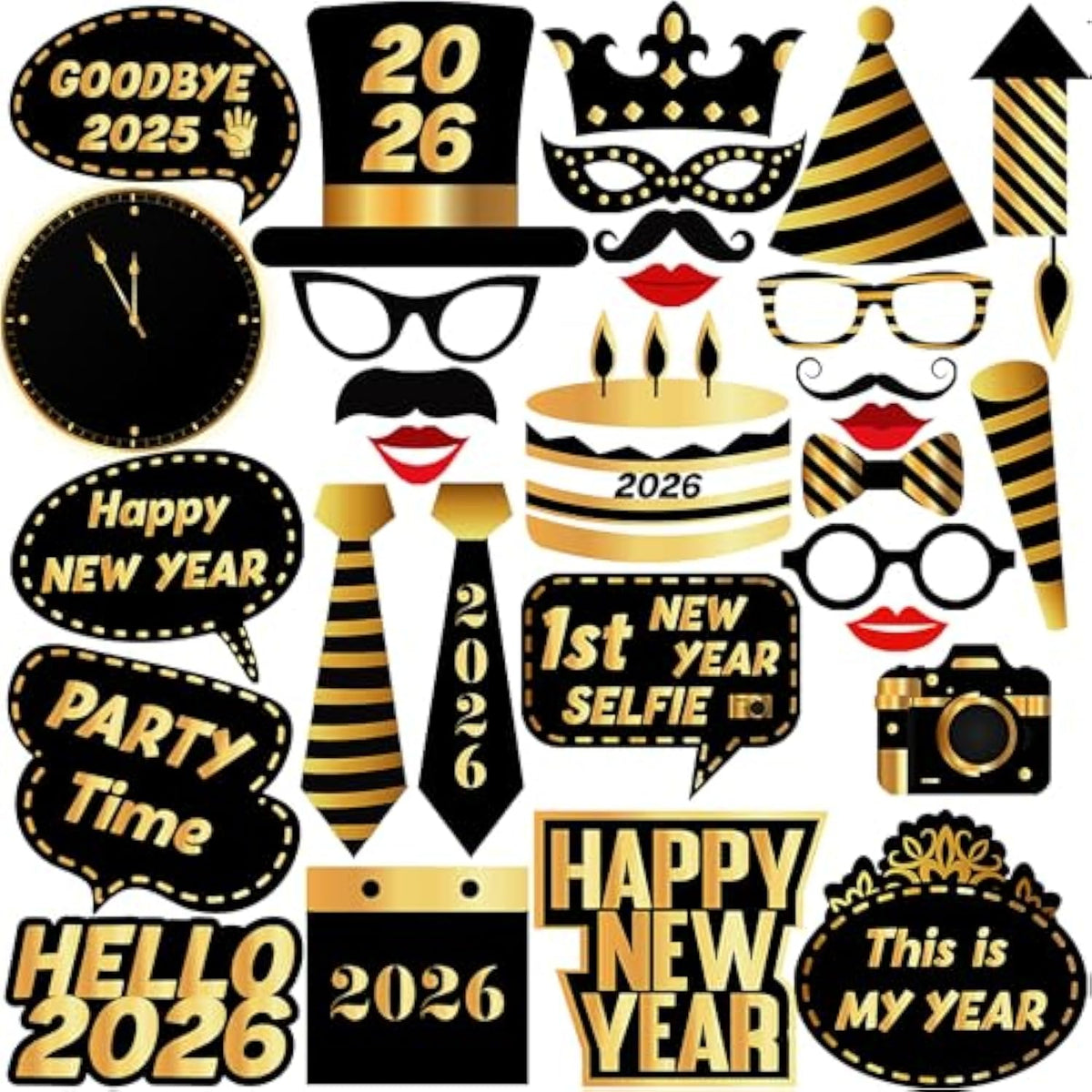 30pc New Year’s Eve 2026 Photo Booth Props Party Decorations