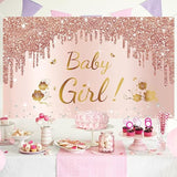 Pink Rose Gold Baby Girl Shower Banner & Backdrop – Sweet Baby Decor Set