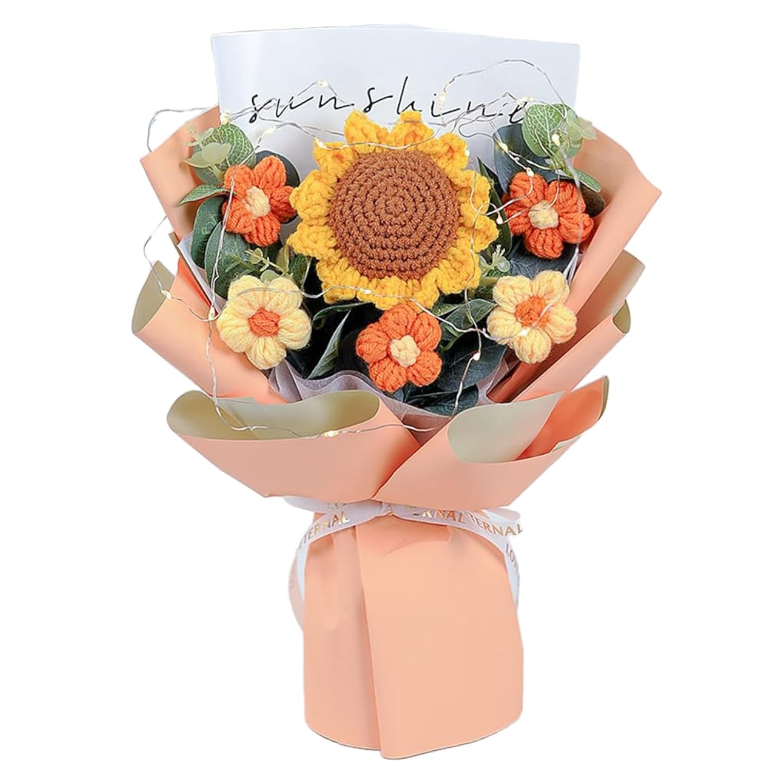 Crochet Flower Sunflower Bouquet - Handmade Artificial Flower For Festival Wedding Graduation Anniversary - Knitted Sunflower Bouquet For Women (Orange)