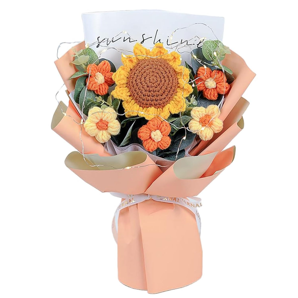 Crochet Flower Sunflower Bouquet - Handmade Artificial Flower For Festival Wedding Graduation Anniversary - Knitted Sunflower Bouquet For Women (Orange)
