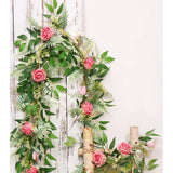 Rose Garland With Flowers, Artificial Fake Flower Greenery Spring Garland For Baby Shower Wedding Mantle Table Centerpiece Spring Decor Vine Decor, Floral Wreath (Pink Rose)