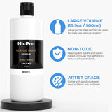 White Large Acrylic Paint (16.9 Oz, 500 Ml), Rich Pigments, Non Toxic Craft Paint For Multi Surface, Canvas, Wood, Leather, Ceramic, Fabric, Stone - Art Painting Supplies For Beginners, Artists & Adults