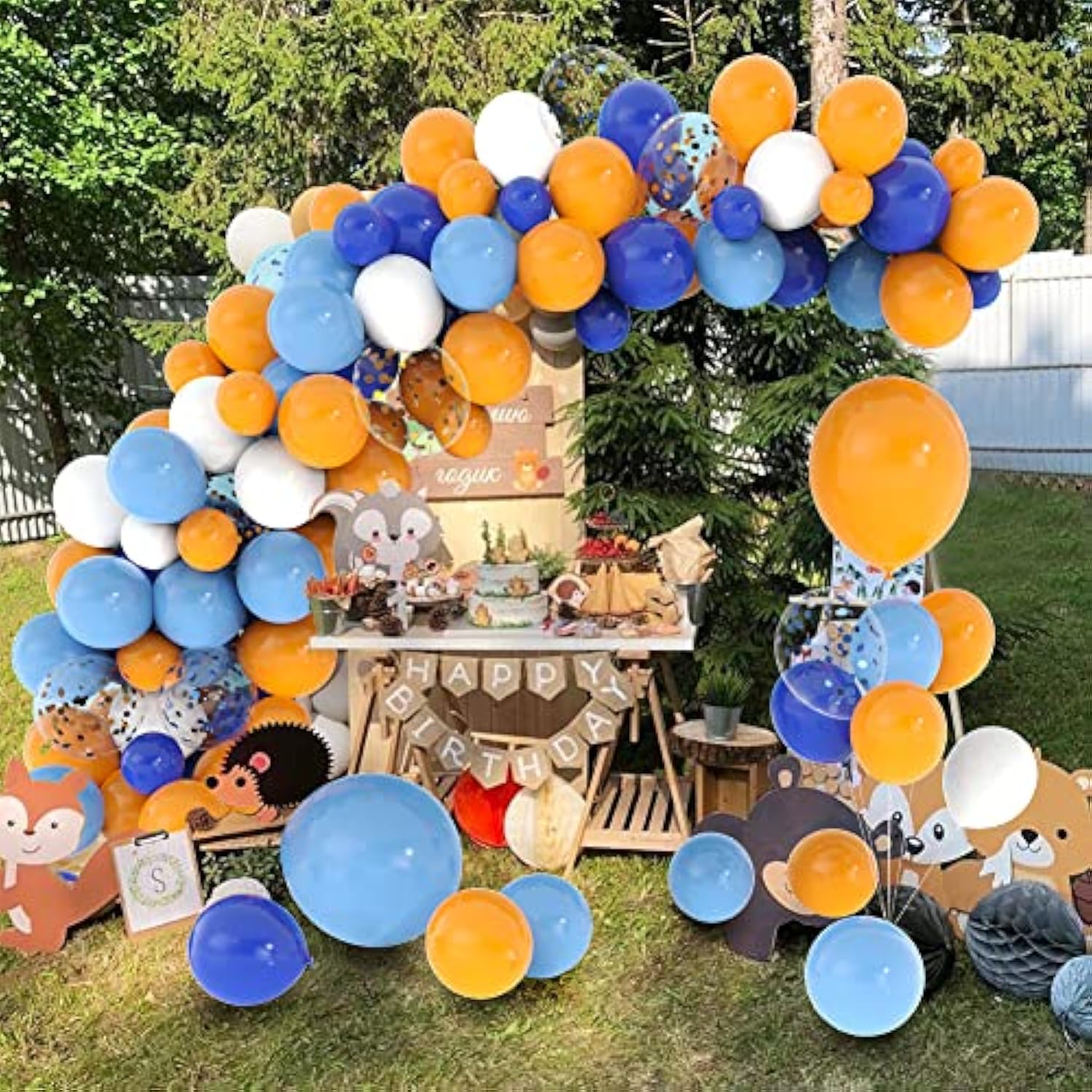 127pcs Blue Orange Balloon Garland Kit Arch with Confetti for Birthday Baby Shower Decor