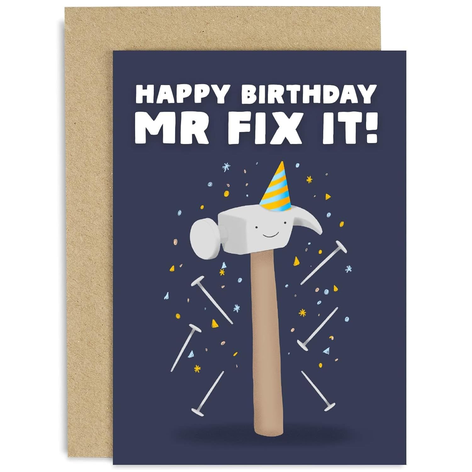 Old English Co. Fun Diy Hammer And Nails Card For Men - 'Mr Fix It' Carpentry Birthday Card For Him Male Card - Humorous Handyman Card - Husband, Son, Uncle, Brother, Dad | Blank Inside With Envelope