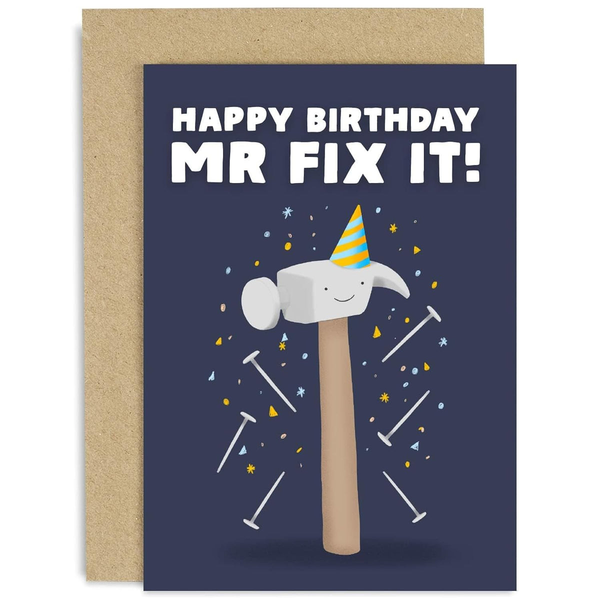 Old English Co. Fun Diy Hammer And Nails Card For Men - 'Mr Fix It' Carpentry Birthday Card For Him Male Card - Humorous Handyman Card - Husband, Son, Uncle, Brother, Dad | Blank Inside With Envelope