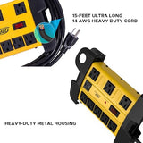 8 Outlet Heavy Duty Surge Protector Power Strip with USB C Ports 15 Ft Cord
