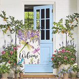 Spring Summer Flower Garden Flag Wisteria Dragonfly Floral Welcome Small Yard Flag Burlap Double Sided Vertical Seasonal Farmhouse Wedding Outside Outdoor Decoration 12.5X18 Inch
