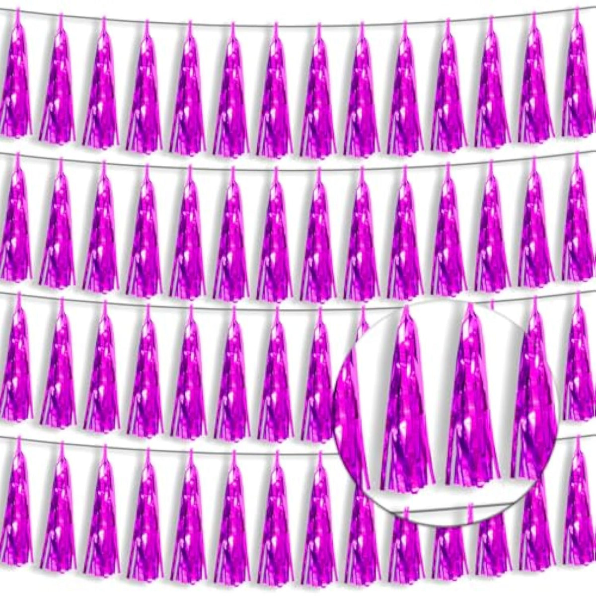 4P Hot Pink Foil Fringe Tassel Banner Garland Metallic Tinsel Streamers Wall Hanging Curtain Backdrop Banners For Parade Floats, 2024 Graduation Decorations, Wedding Party Decoration