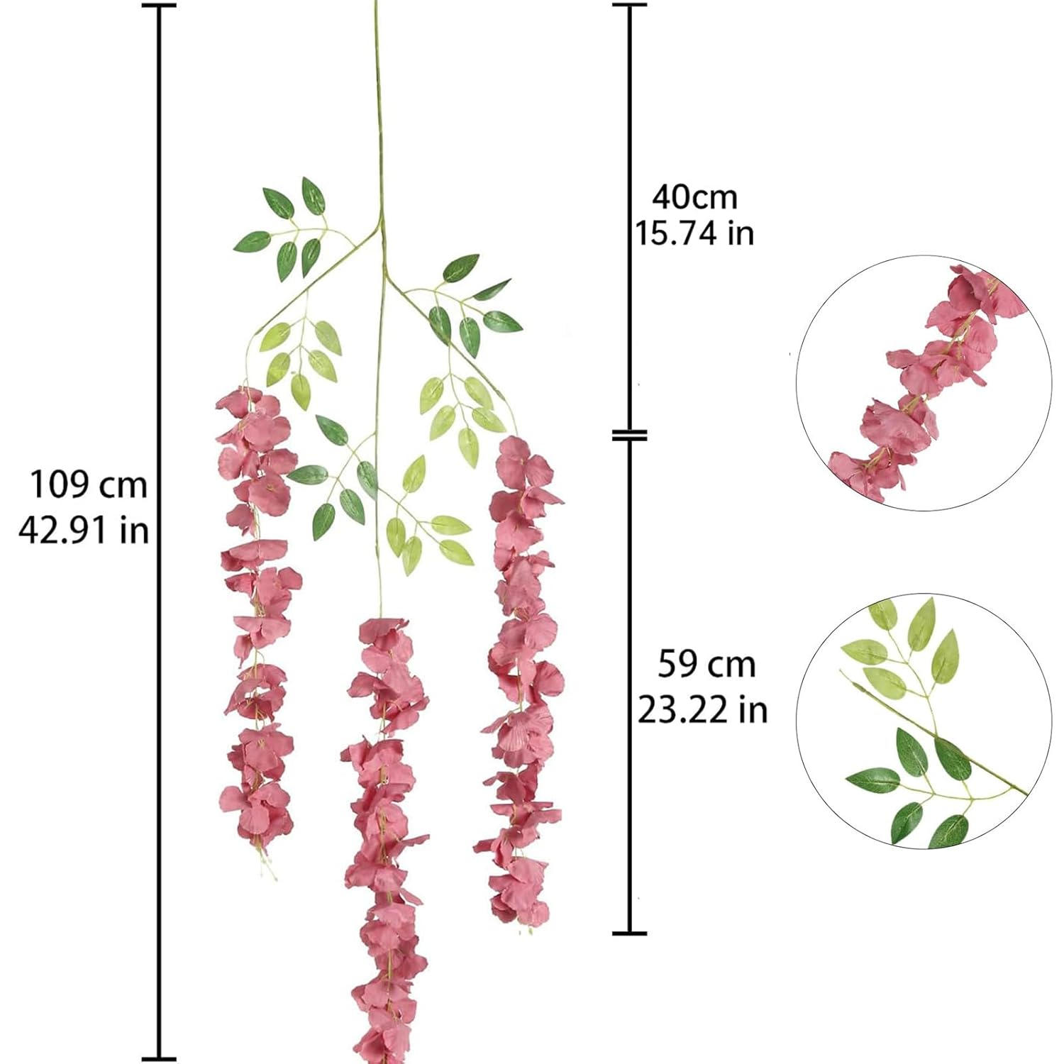 12Pcs Artificial Wisteria Hanging Flowers 3.6Ft Dusty Pink Fake Hanging Flowers Garland Silk Flowers Rattan String Faux Wisteria Vine For Garden Home Wedding Arch Decoration (Dusty Pink)