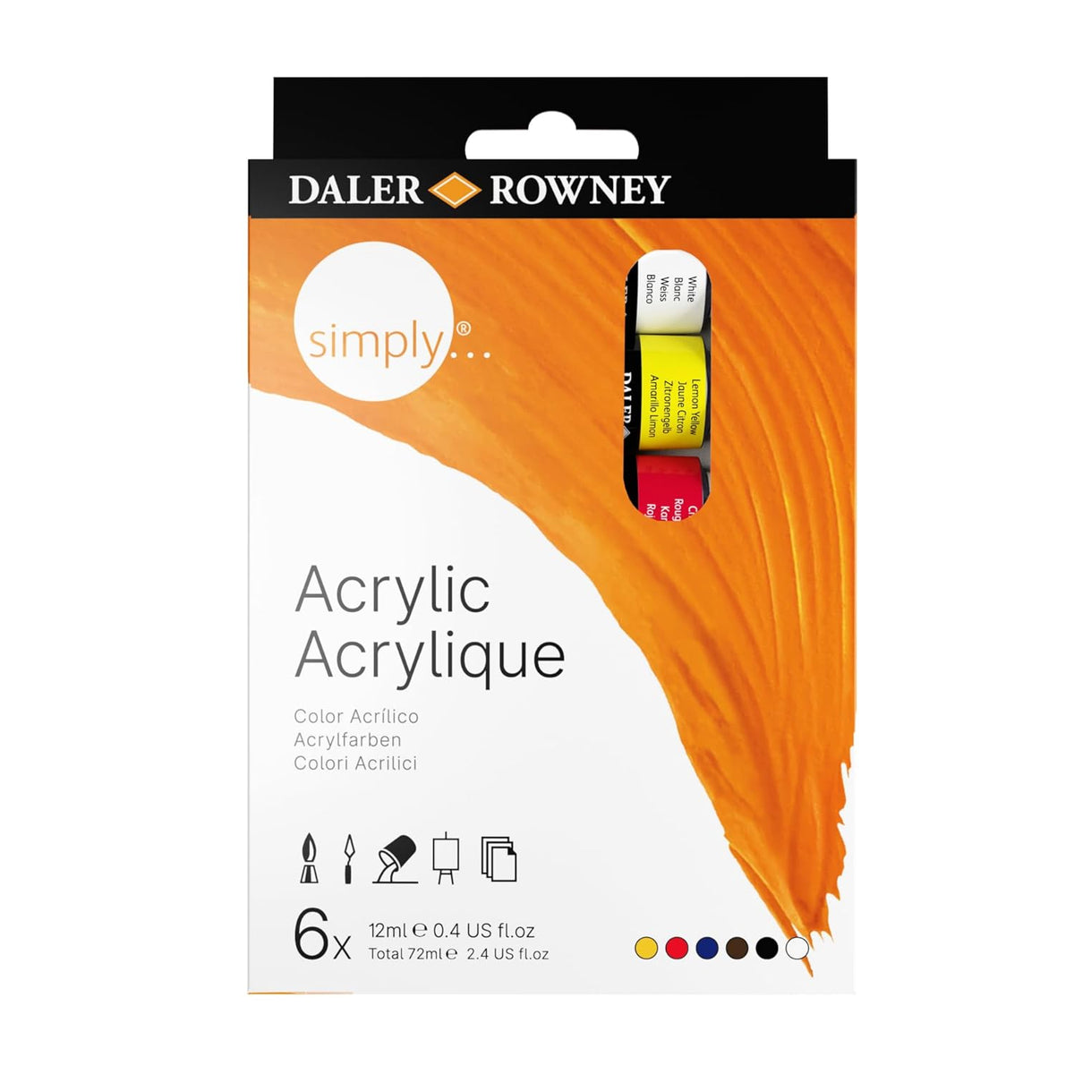 Daler-Rowney Simply... Acrylic Paint Set, Assorted Colors, 6 Piece, 12Ml