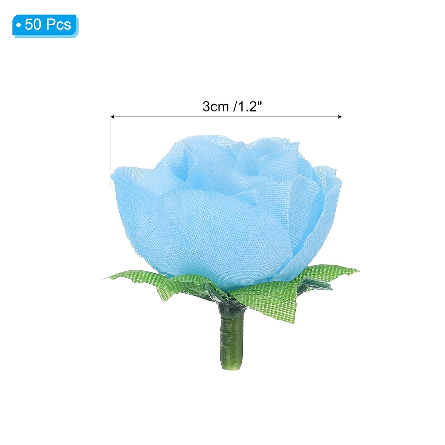 Mini Rose Artificial Flowers Bulk 1.2 Inch, 50 Pcs Silk Cloth Small Fake Flower Heads For Wedding Crafts Home Decor Decoration Party, Sky Blue