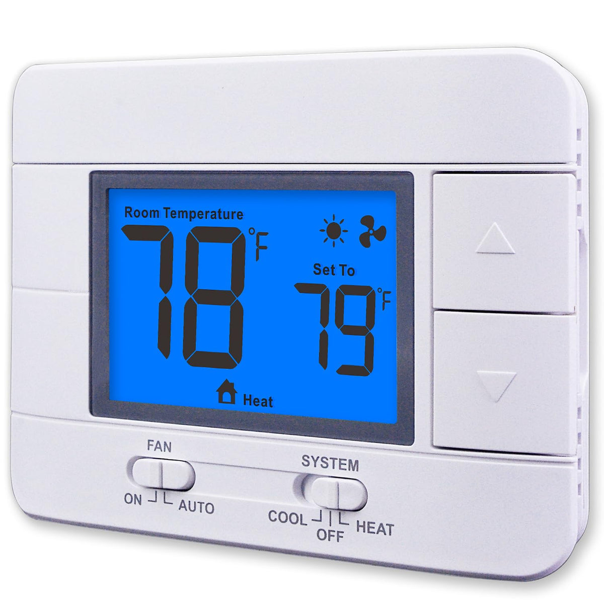 Non Programmable Thermostat For Home 1 Heat/ 1 Cool Single-Stage System, With Room Temperature Monitor (Lcd Blue Backlit Screen)