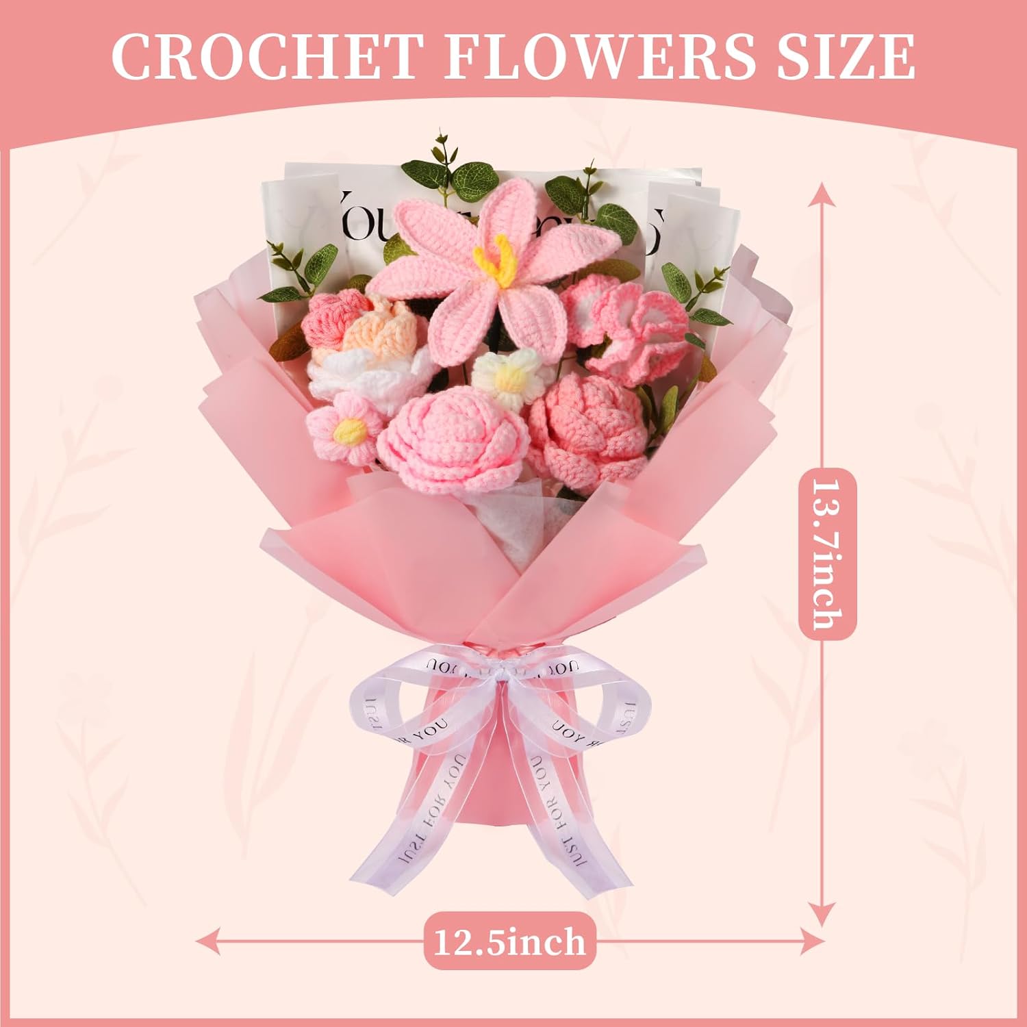 Crochet Flower Bouquet, Handmade Bouquet Of Flowers, Pink Knitted Flowers For Birthday Party Wedding Anniversary Mother'S Day Graduation Gifts(Pink)