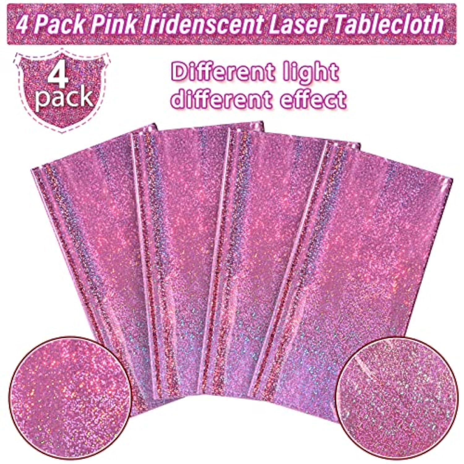 4pcs Pink Iridescent Plastic Tablecloths, 54x108" Holographic Party Covers