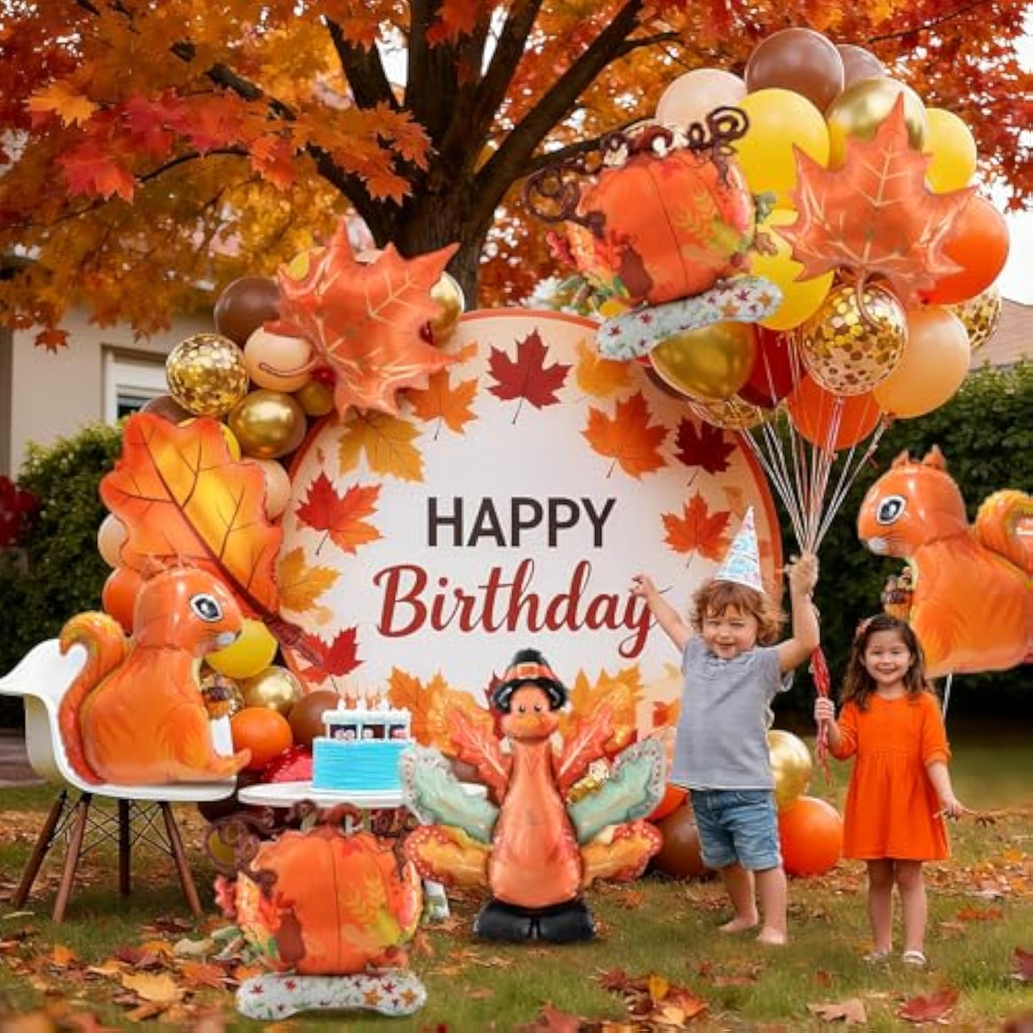 Thanksgiving Balloon Garland Kit: Fall Maple Leaf, Turkey, Pumpkin Decor