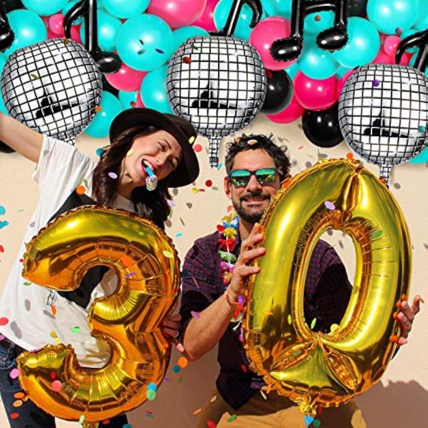 Music Balloons Birthday Balloon Garland Arch Kit, 5 Inch 10 Inch Rose Red Blue Black Latex Music Note Foil Balloon For Karaoke Birthday Decor(Classic Series)