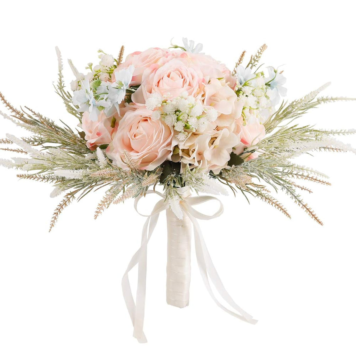 Bridal Wedding Bouquets Artificial Rose Handmade Romantic For Bride Bridesmaid Holding Flowers, 11.8'' (Rose Bouquet-Pink)