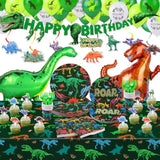164 Piece Dinosaur Birthday Decorations Kit, 24 Serves Dinosaur Party Decorations With Trex Banner, Plates, Cups, Napkins, Forks, Tablecloth For Dino Themes Party Supplies For Boys