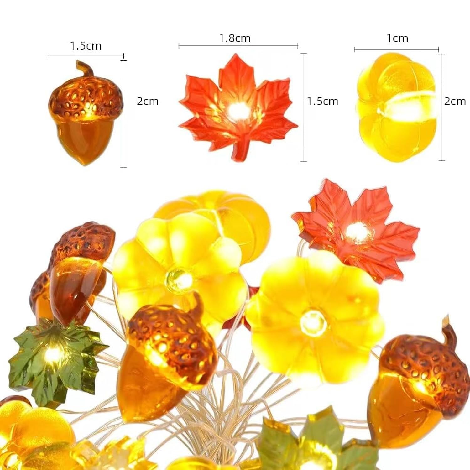 Thanksgiving Decoration 10Ft 30 Led 3D Pumpkin Maple Acorn Leaf String Lights Battery Operated Remote Timer Orange Fall