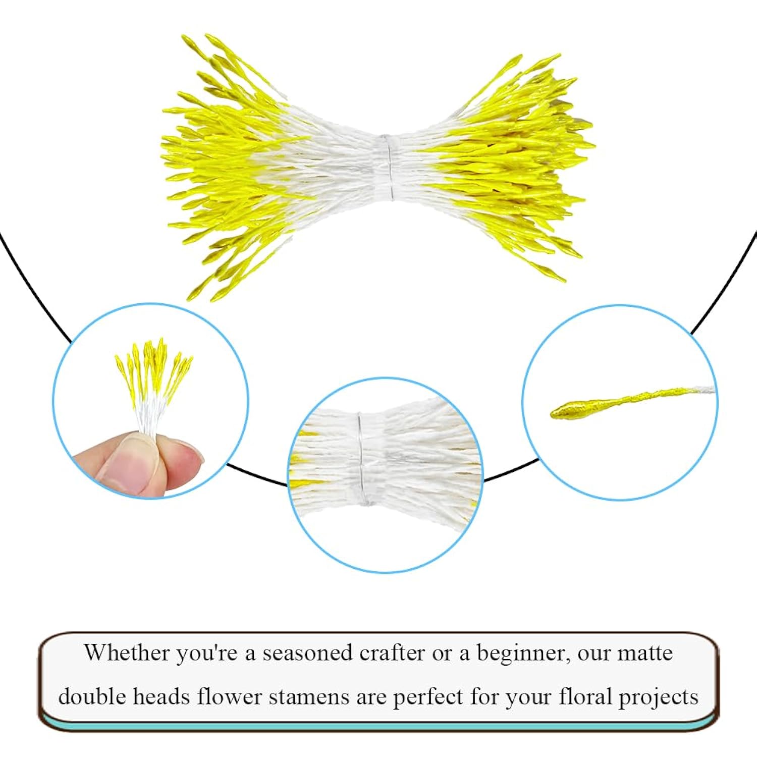 1000Pcs 1Mm Light Yellow Pearl Double Head Flower Pistil For Flower Making Scrapbook Decoration Mini Handmade Artificial Pistil Pearlized Floral Stamen Pollen