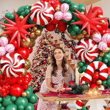 124pc Red Green Gold Christmas Balloon Arch Kit with Santa & Star Foils