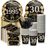 240 Pcs 30Th Birthday Decorations Birthday Party Tableware Include Plates Napkins 9Oz Cups Cutlery Anniversary Dinnerware Party Supplies For Men Women Him Her, Serve 30 Guests (Black Gold)