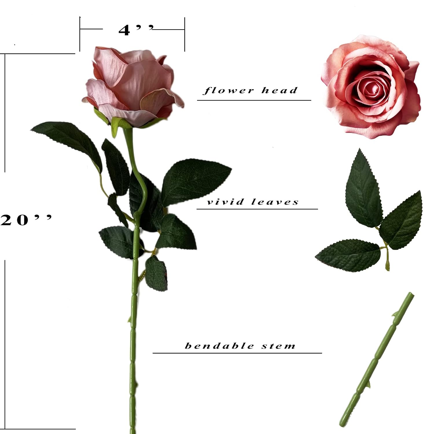 12 Pcs Artificial Silk Flowers Faux Roses With Long Stems Blossom Artificial Rose Flowers For Bridal Wedding Floral Bouquets Home Office Decor